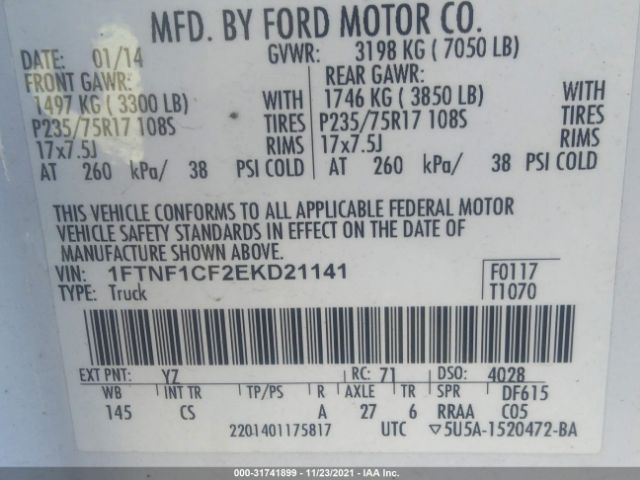 Photo 8 VIN: 1FTNF1CF2EKD21141 - FORD F-150 