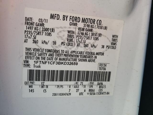 Photo 9 VIN: 1FTNF1CF3BKD32659 - FORD F150 