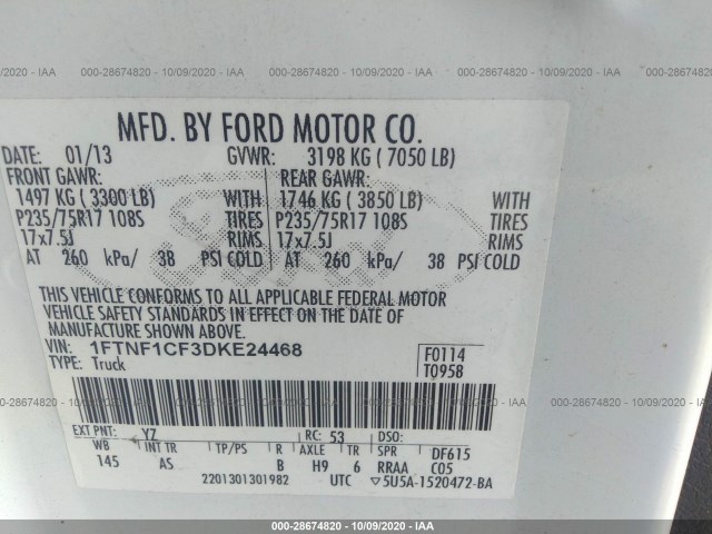 Photo 8 VIN: 1FTNF1CF3DKE24468 - FORD F-150 