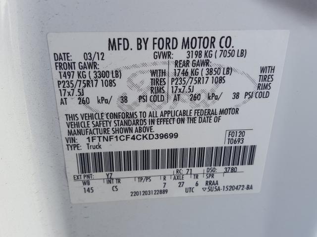 Photo 9 VIN: 1FTNF1CF4CKD39699 - FORD F150 