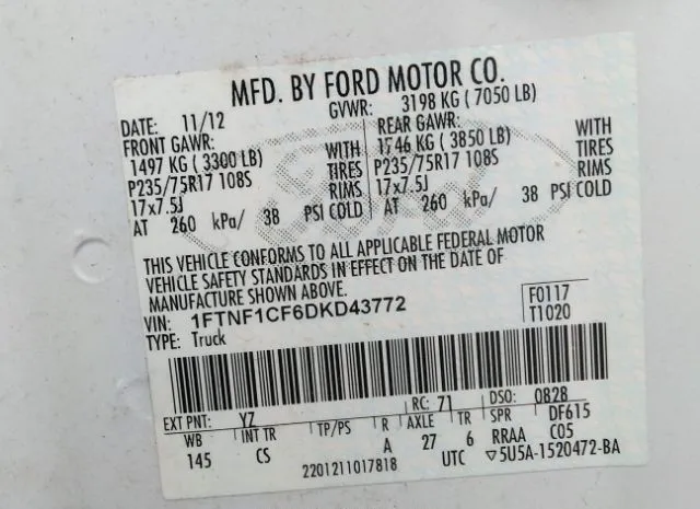 Photo 8 VIN: 1FTNF1CF6DKD43772 - FORD F-150 