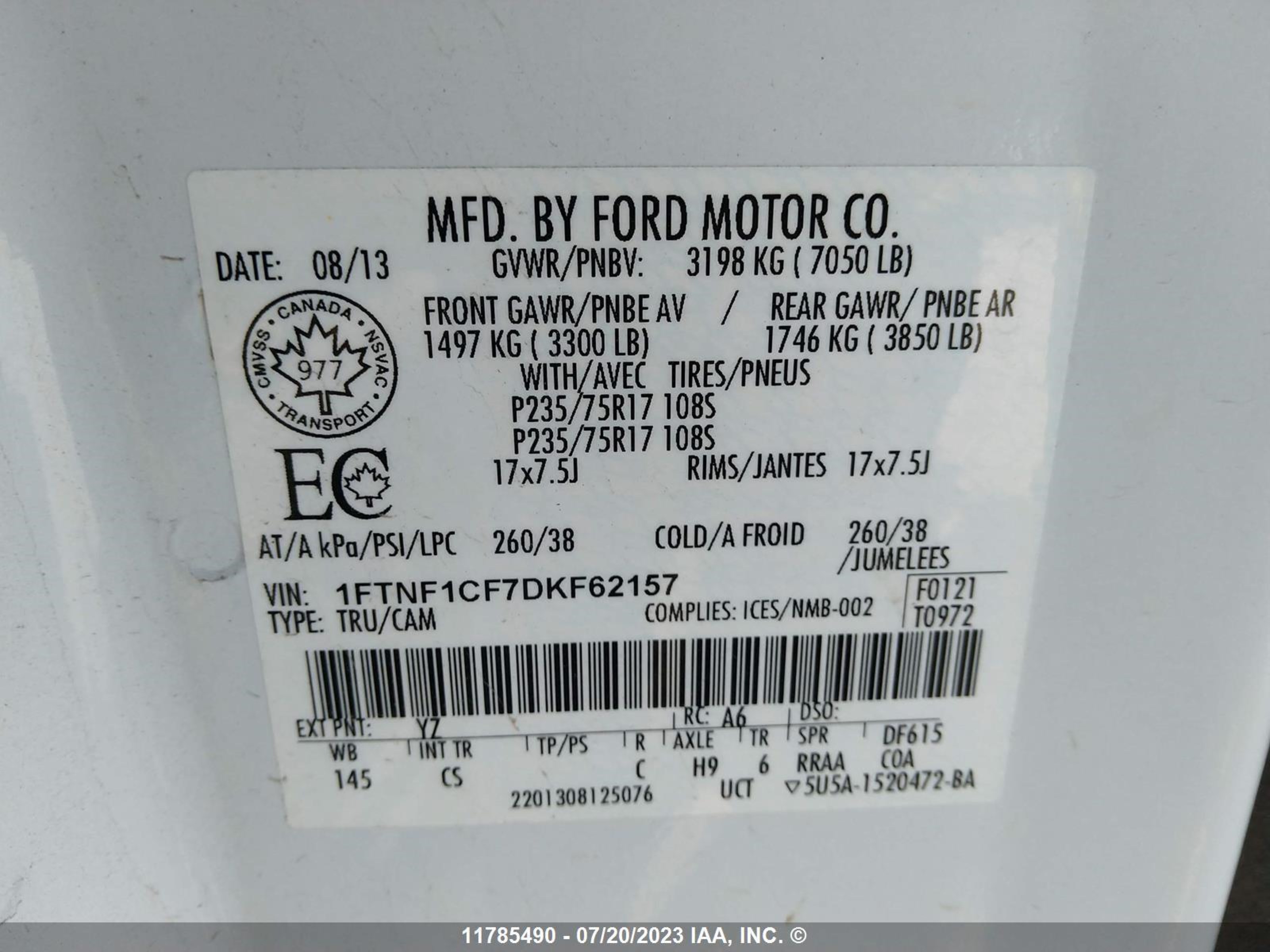 Photo 8 VIN: 1FTNF1CF7DKF62157 - FORD F-150 