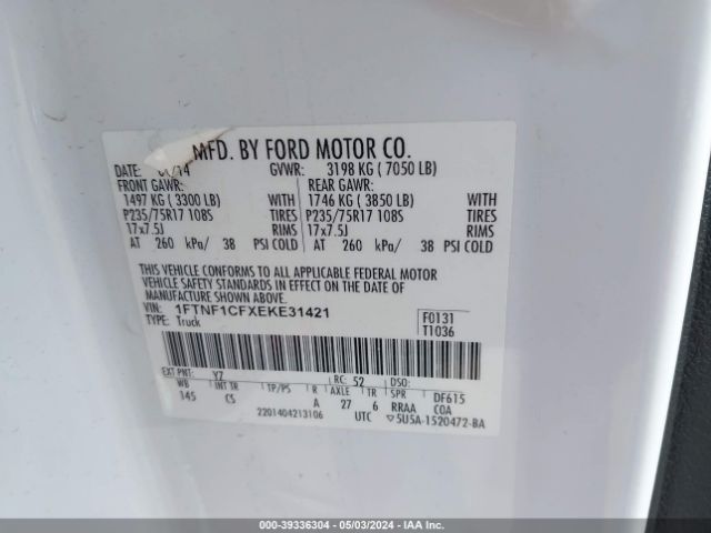 Photo 8 VIN: 1FTNF1CFXEKE31421 - FORD F-150 