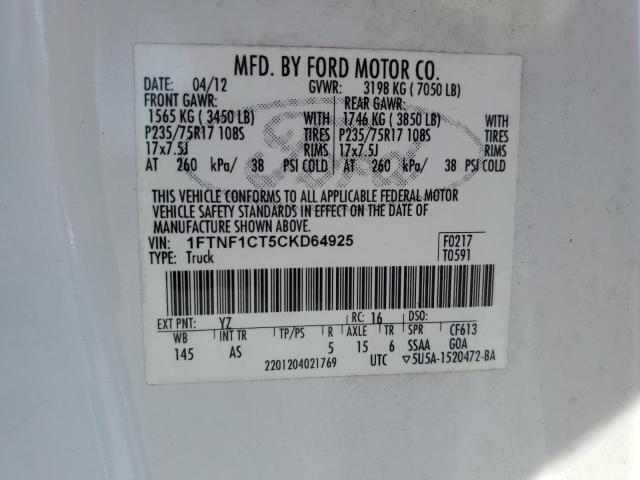 Photo 12 VIN: 1FTNF1CT5CKD64925 - FORD F150 