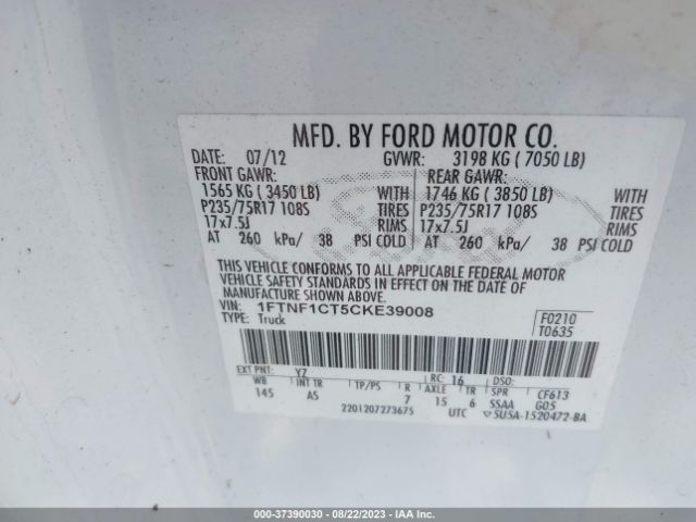 Photo 8 VIN: 1FTNF1CT5CKE39008 - FORD F-150 