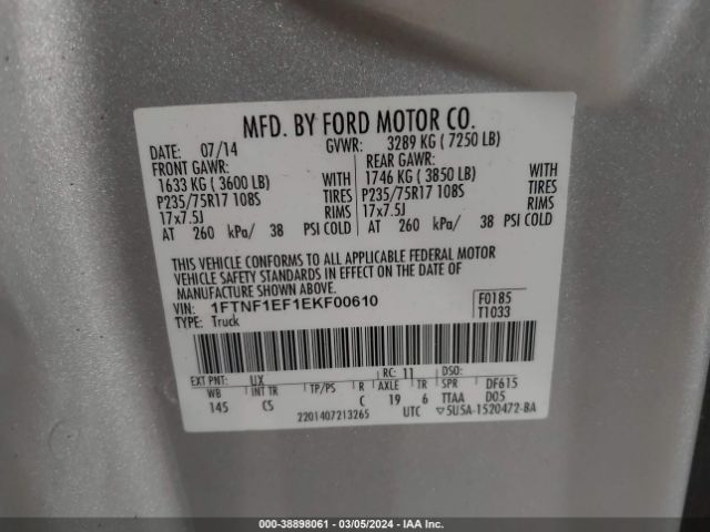 Photo 8 VIN: 1FTNF1EF1EKF00610 - FORD F-150 