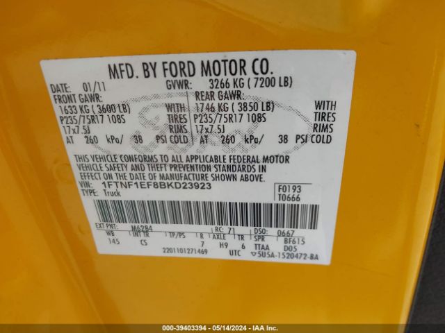 Photo 8 VIN: 1FTNF1EF8BKD23923 - FORD F150 