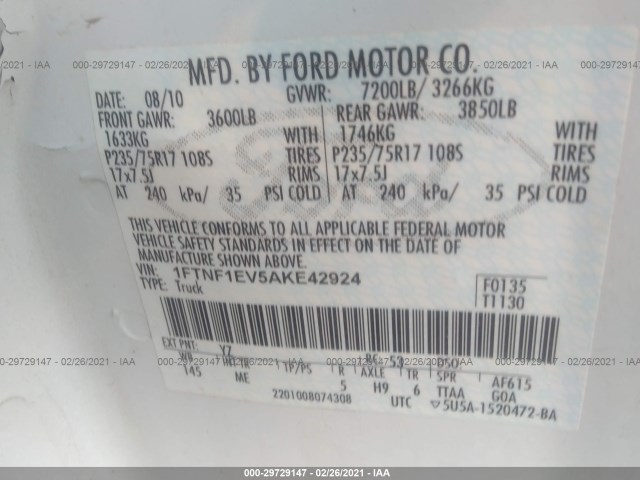 Photo 8 VIN: 1FTNF1EV5AKE42924 - FORD F-150 