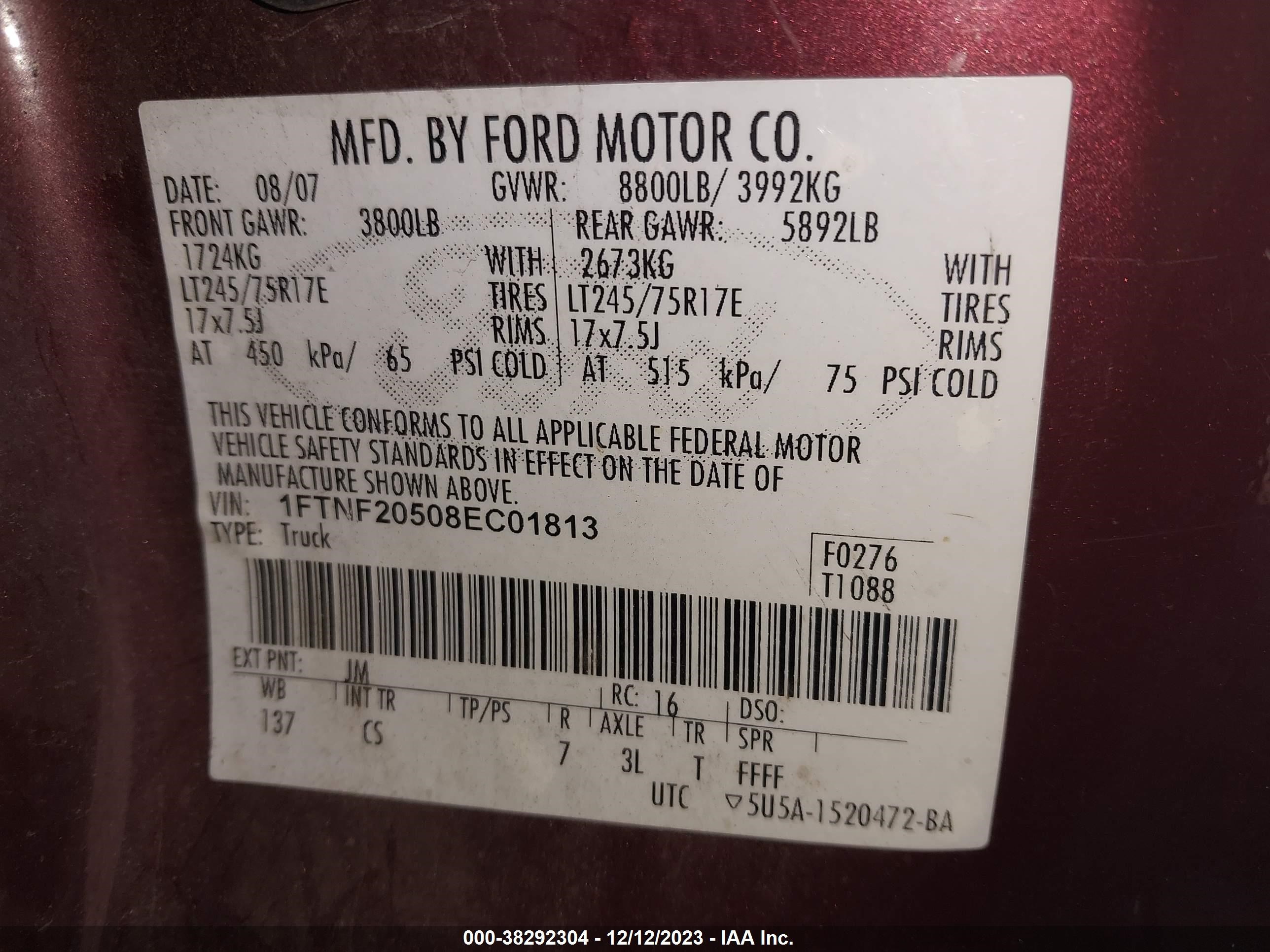 Photo 8 VIN: 1FTNF20508EC01813 - FORD F250 