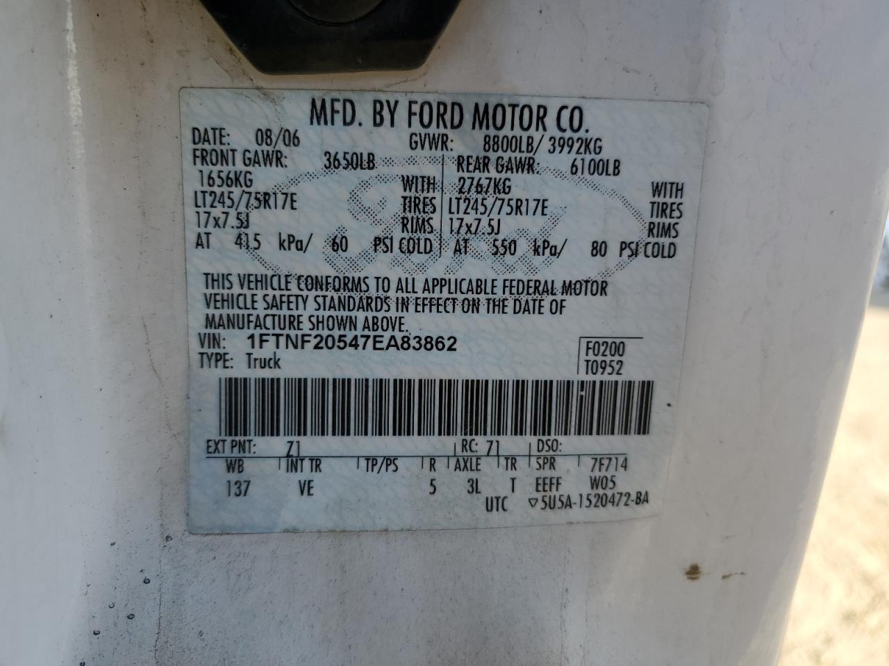 Photo 11 VIN: 1FTNF20547EA83862 - FORD F250 