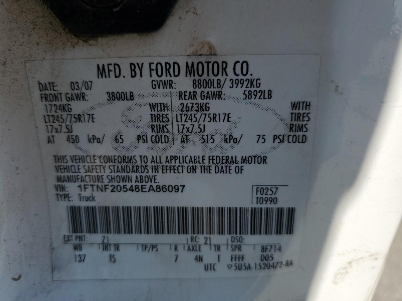 Photo 11 VIN: 1FTNF20548EA86097 - FORD F250 