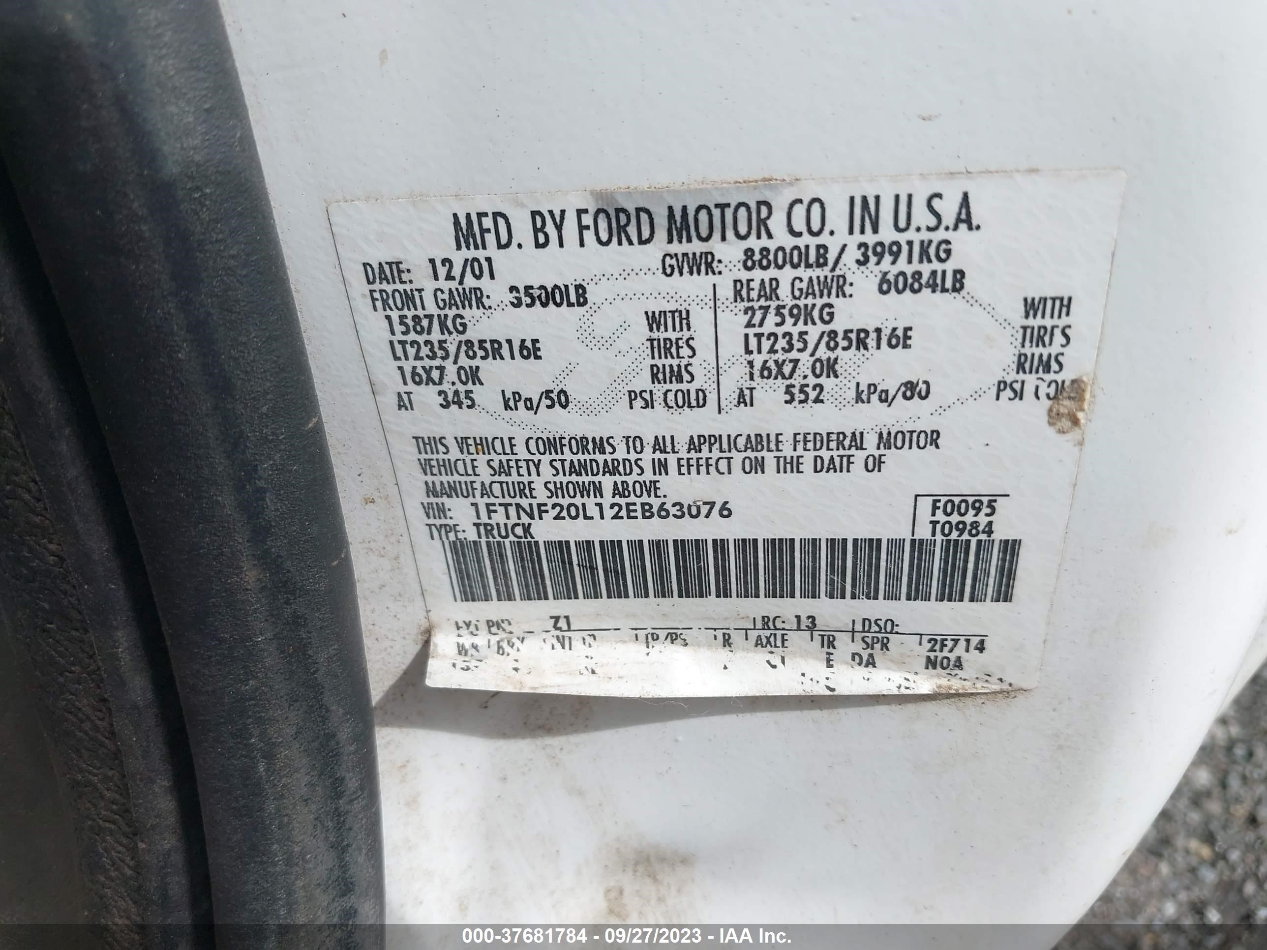 Photo 8 VIN: 1FTNF20L12EB63076 - FORD F250 