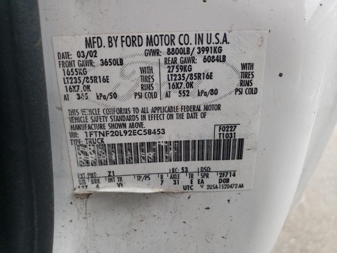 Photo 11 VIN: 1FTNF20L92EC58453 - FORD F250 