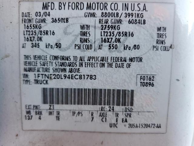 Photo 11 VIN: 1FTNF20L94EC81783 - FORD F250 SUPER 