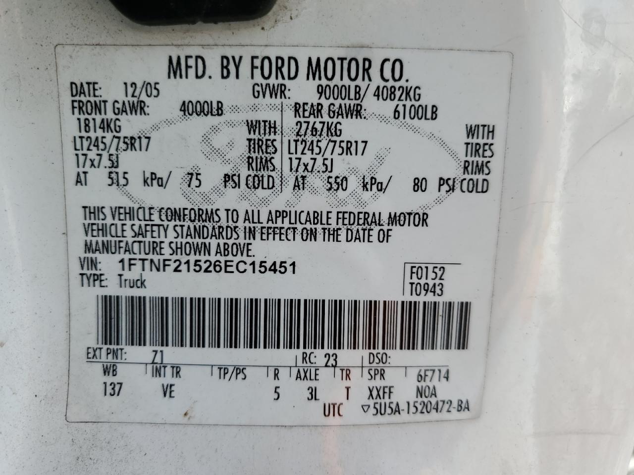 Photo 11 VIN: 1FTNF21526EC15451 - FORD F250 