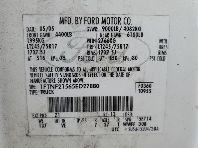 Photo 11 VIN: 1FTNF21565ED27880 - FORD F250 