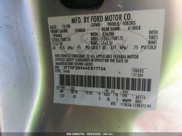 Photo 8 VIN: 1FTNF2B54AEB17724 - FORD SUPER DUTY F-250 