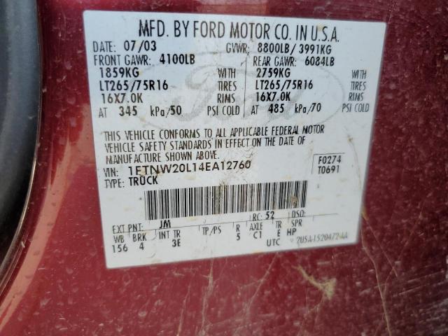 Photo 11 VIN: 1FTNW20L14EA12760 - FORD F250 SUPER 