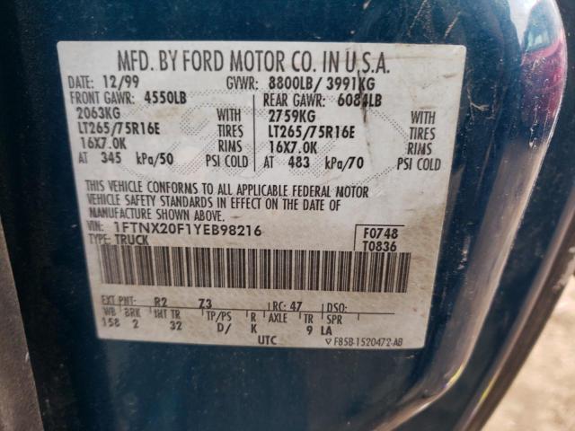 Photo 12 VIN: 1FTNX20F1YEB98216 - FORD F250 