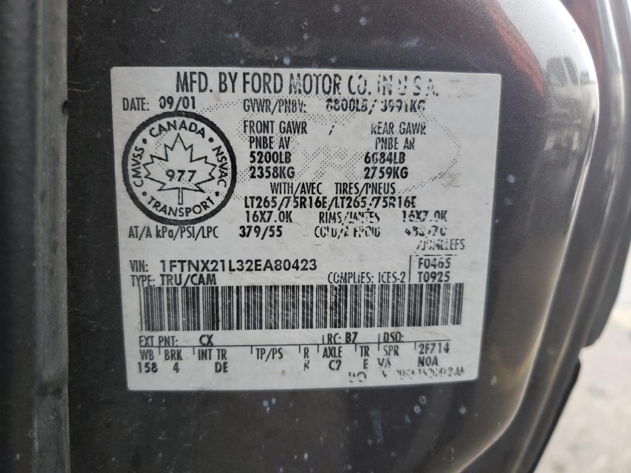 Photo 11 VIN: 1FTNX21L32EA80423 - FORD F250 