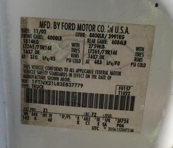 Photo 12 VIN: 1FTNX21L83EB37779 - FORD F250 SUPER 