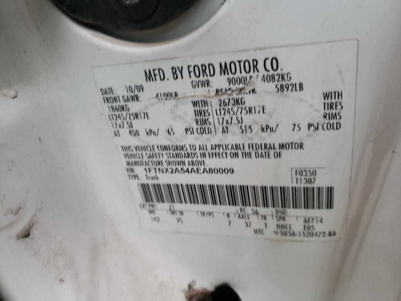 Photo 11 VIN: 1FTNX2A54AEA80009 - FORD F250 