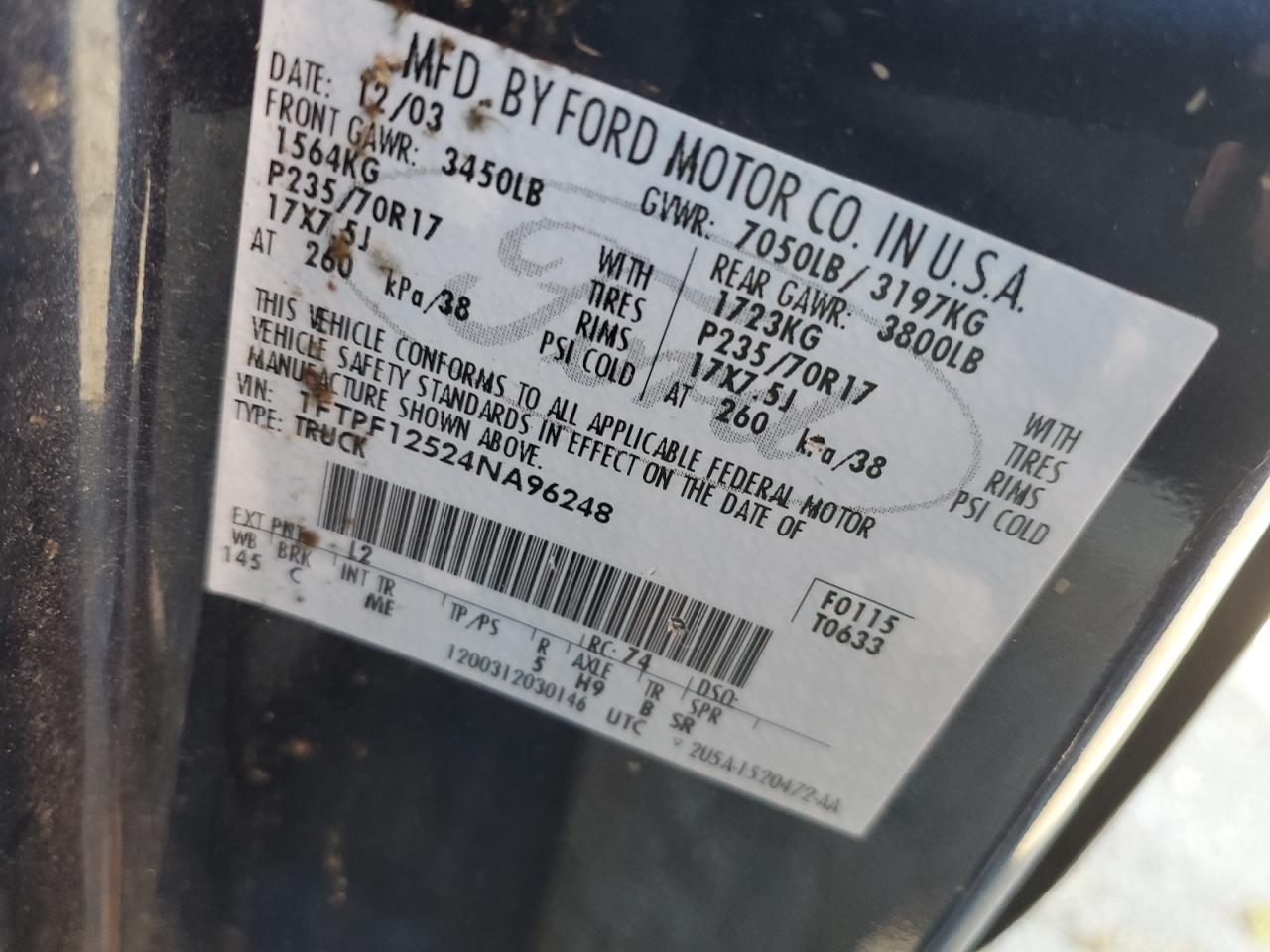 Photo 11 VIN: 1FTPF12524NA96248 - FORD F-150 