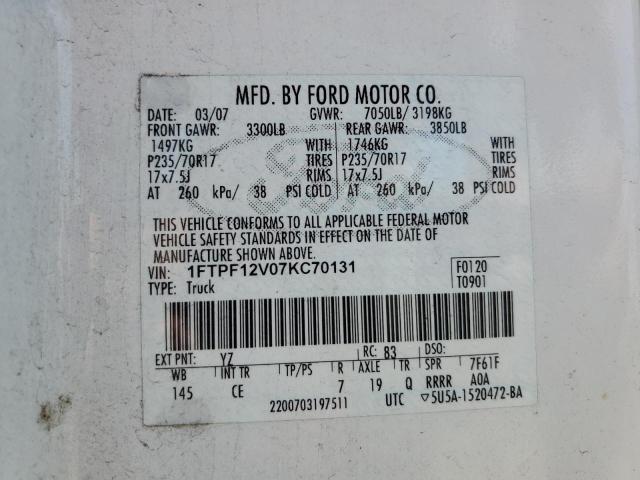 Photo 11 VIN: 1FTPF12V07KC70131 - FORD F150 