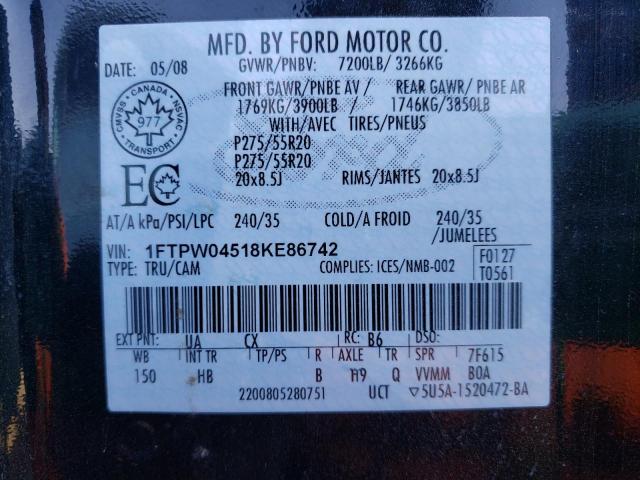 Photo 9 VIN: 1FTPW04518KE86742 - FORD F150 SUPER 