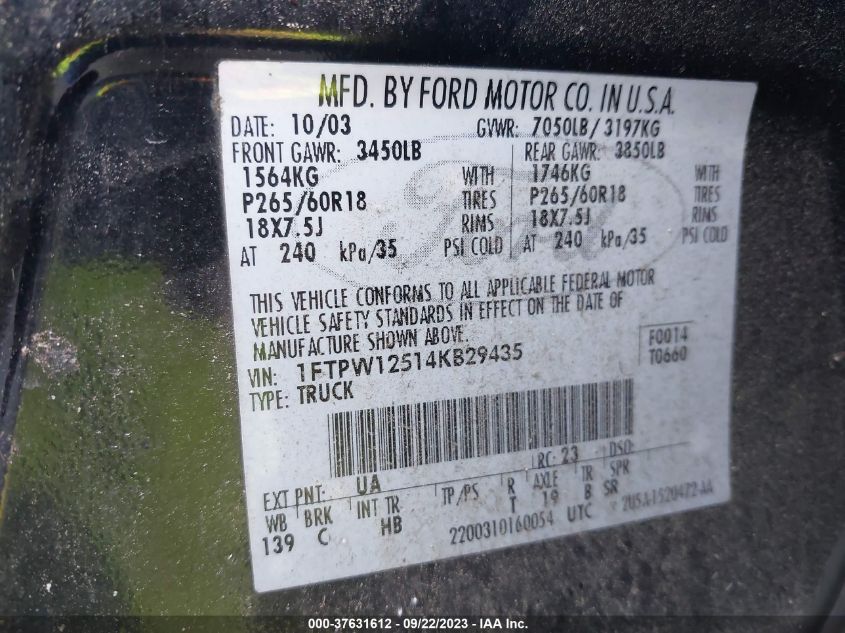 Photo 8 VIN: 1FTPW12514KB29435 - FORD F-150 