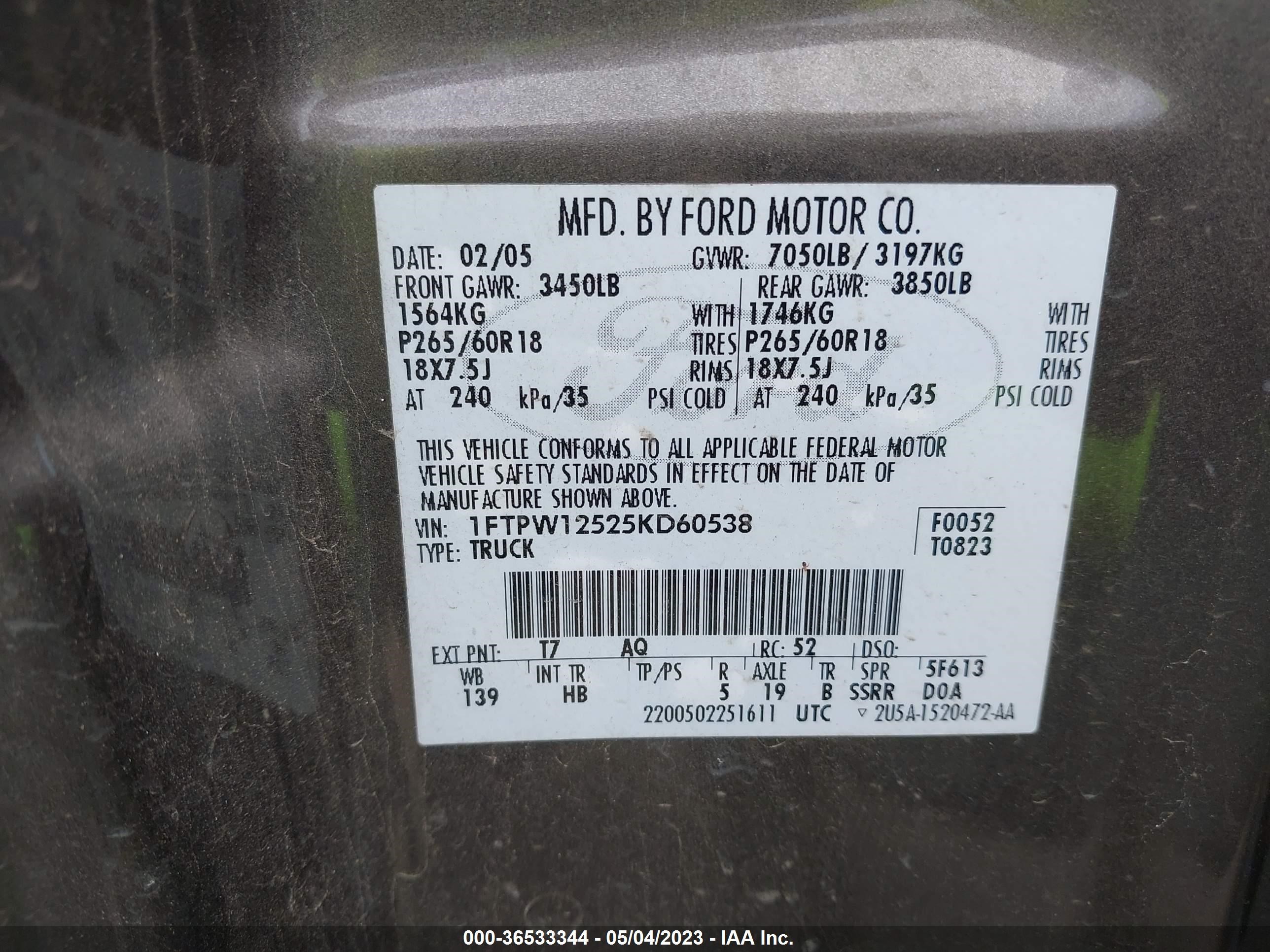 Photo 8 VIN: 1FTPW12525KD60538 - FORD F-150 