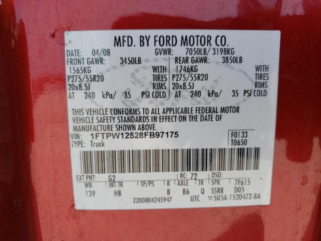 Photo 12 VIN: 1FTPW12528FB97175 - FORD F150 SUPER 