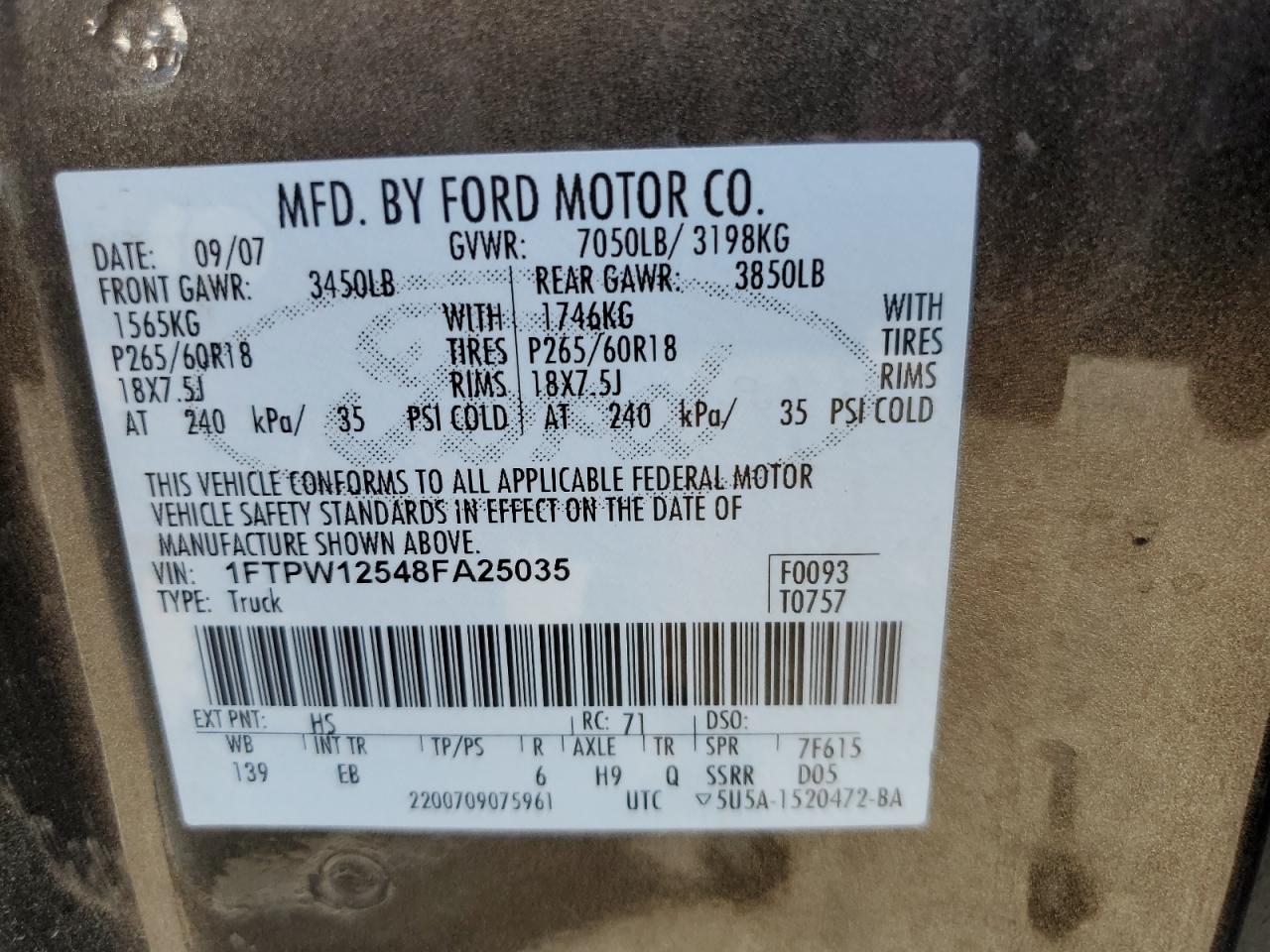 Photo 11 VIN: 1FTPW12548FA25035 - FORD F-150 