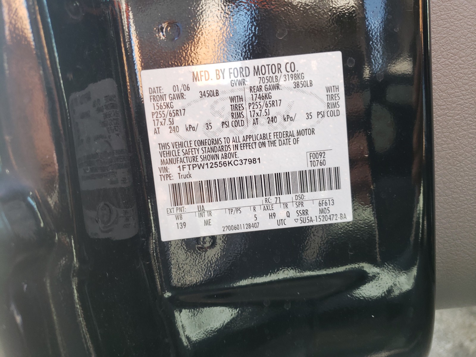 Photo 9 VIN: 1FTPW12556KC37981 - FORD F150 SUPER 