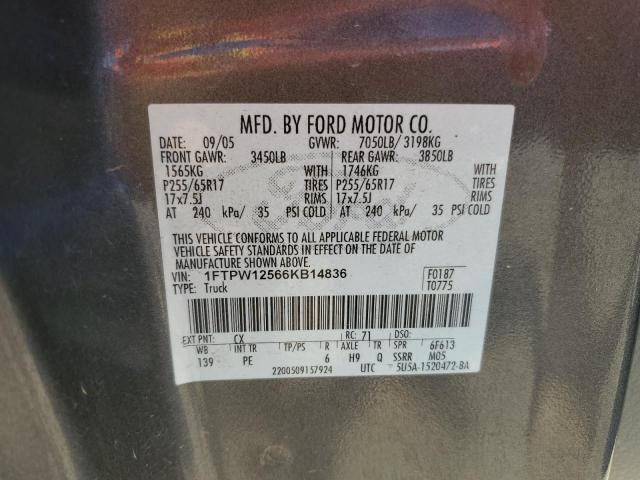 Photo 12 VIN: 1FTPW12566KB14836 - FORD F-150 