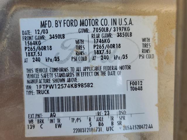 Photo 12 VIN: 1FTPW12574KB98582 - FORD F150 SUPER 