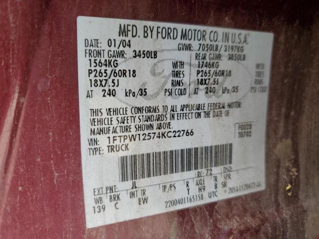 Photo 11 VIN: 1FTPW12574KC22766 - FORD F150 SUPER 