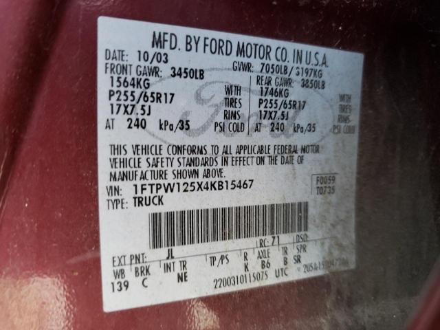 Photo 11 VIN: 1FTPW125X4KB15467 - FORD F-150 