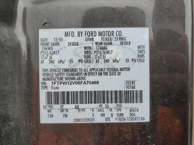 Photo 12 VIN: 1FTPW12V06FA70468 - FORD F-150 