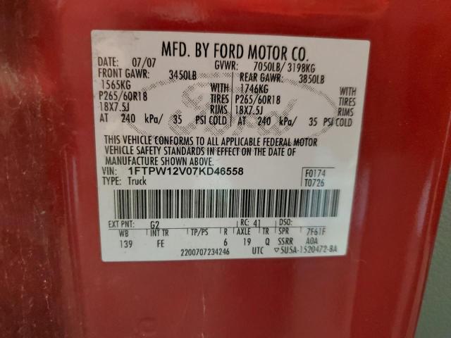 Photo 11 VIN: 1FTPW12V07KD46558 - FORD F150 SUPER 