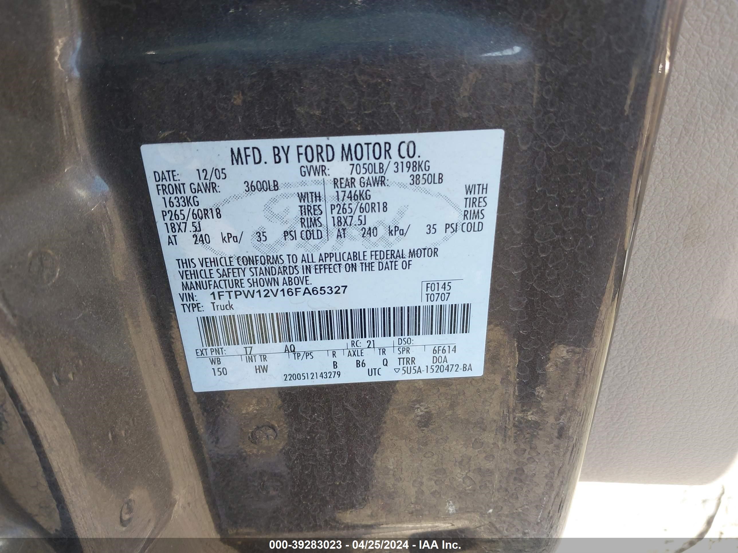 Photo 8 VIN: 1FTPW12V16FA65327 - FORD F-150 