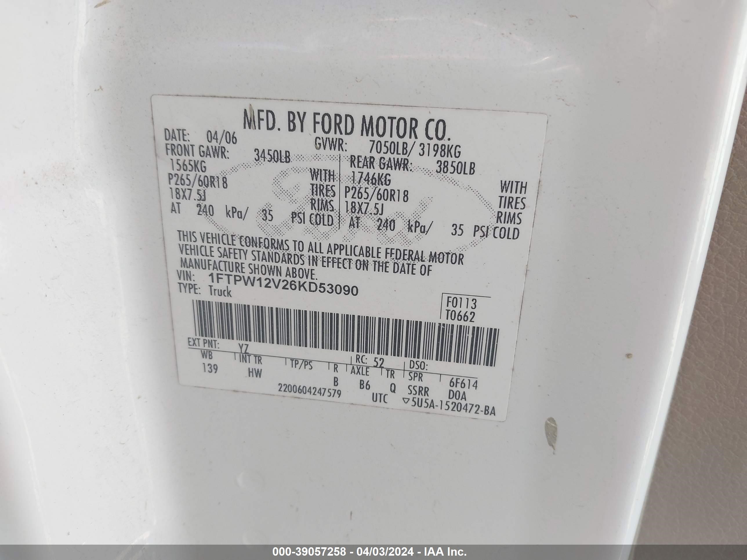 Photo 8 VIN: 1FTPW12V26KD53090 - FORD F-150 