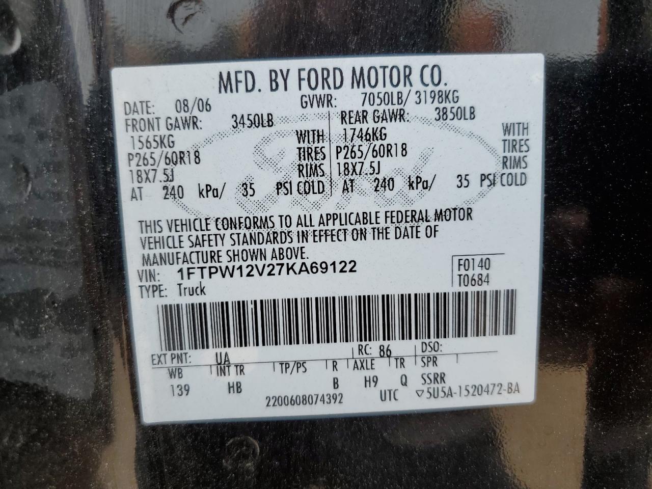 Photo 11 VIN: 1FTPW12V27KA69122 - FORD F-150 