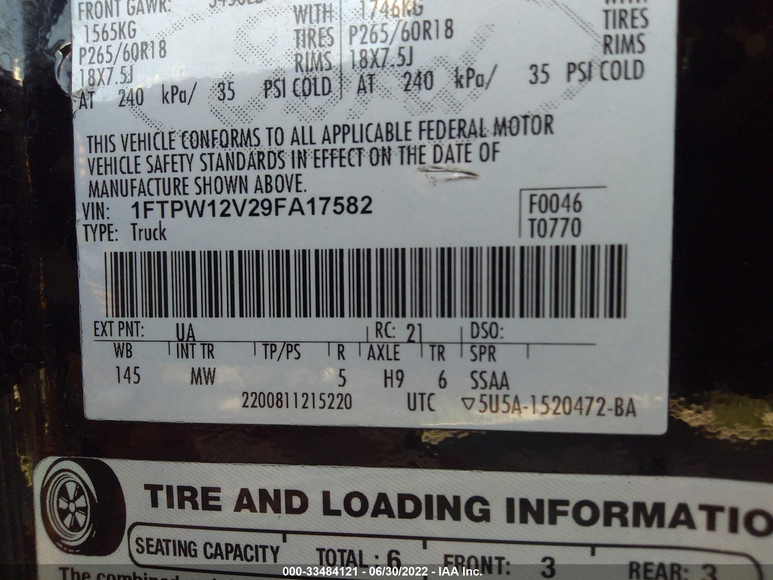 Photo 8 VIN: 1FTPW12V29FA17582 - FORD F-150 