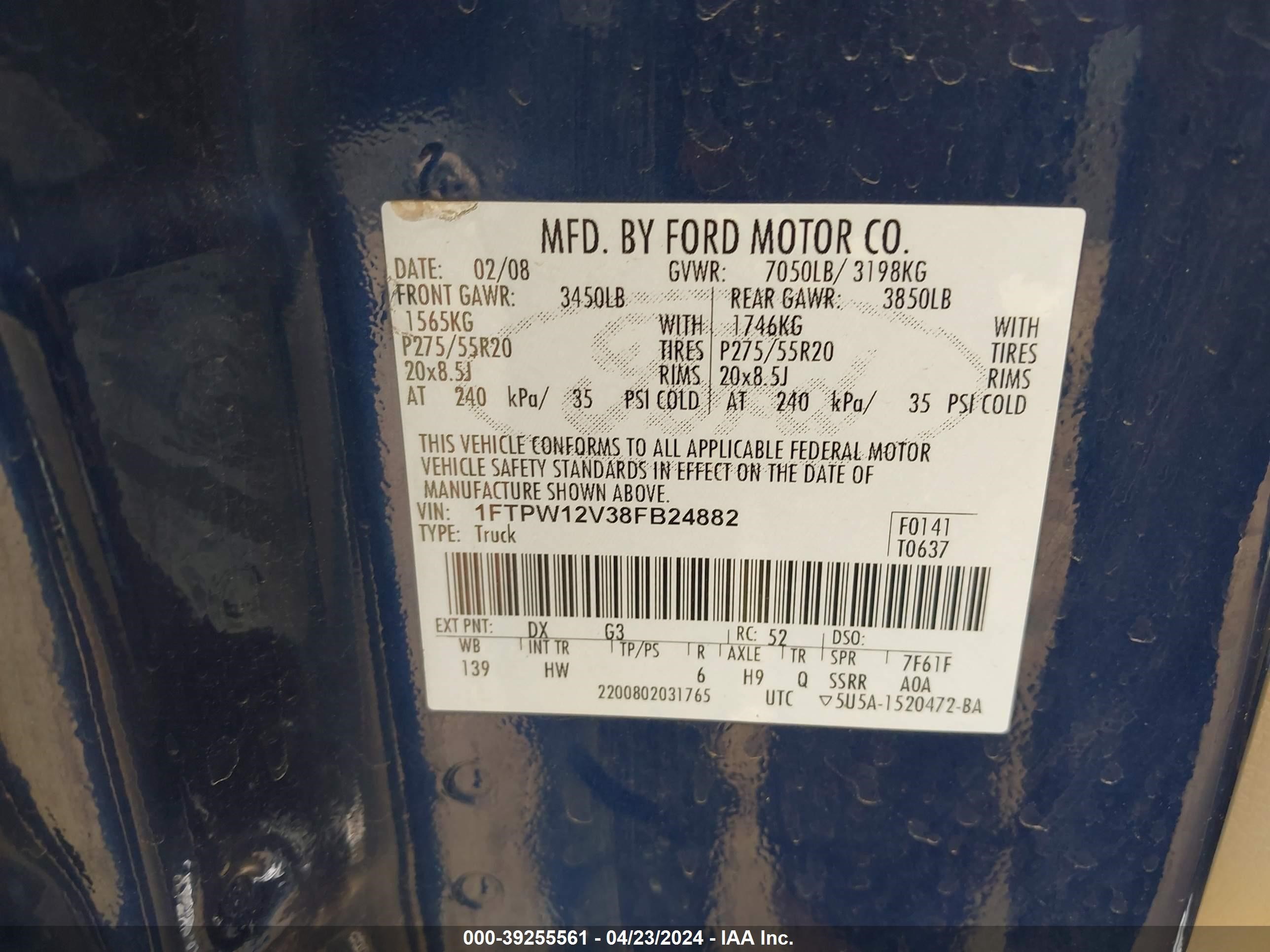 Photo 8 VIN: 1FTPW12V38FB24882 - FORD F-150 