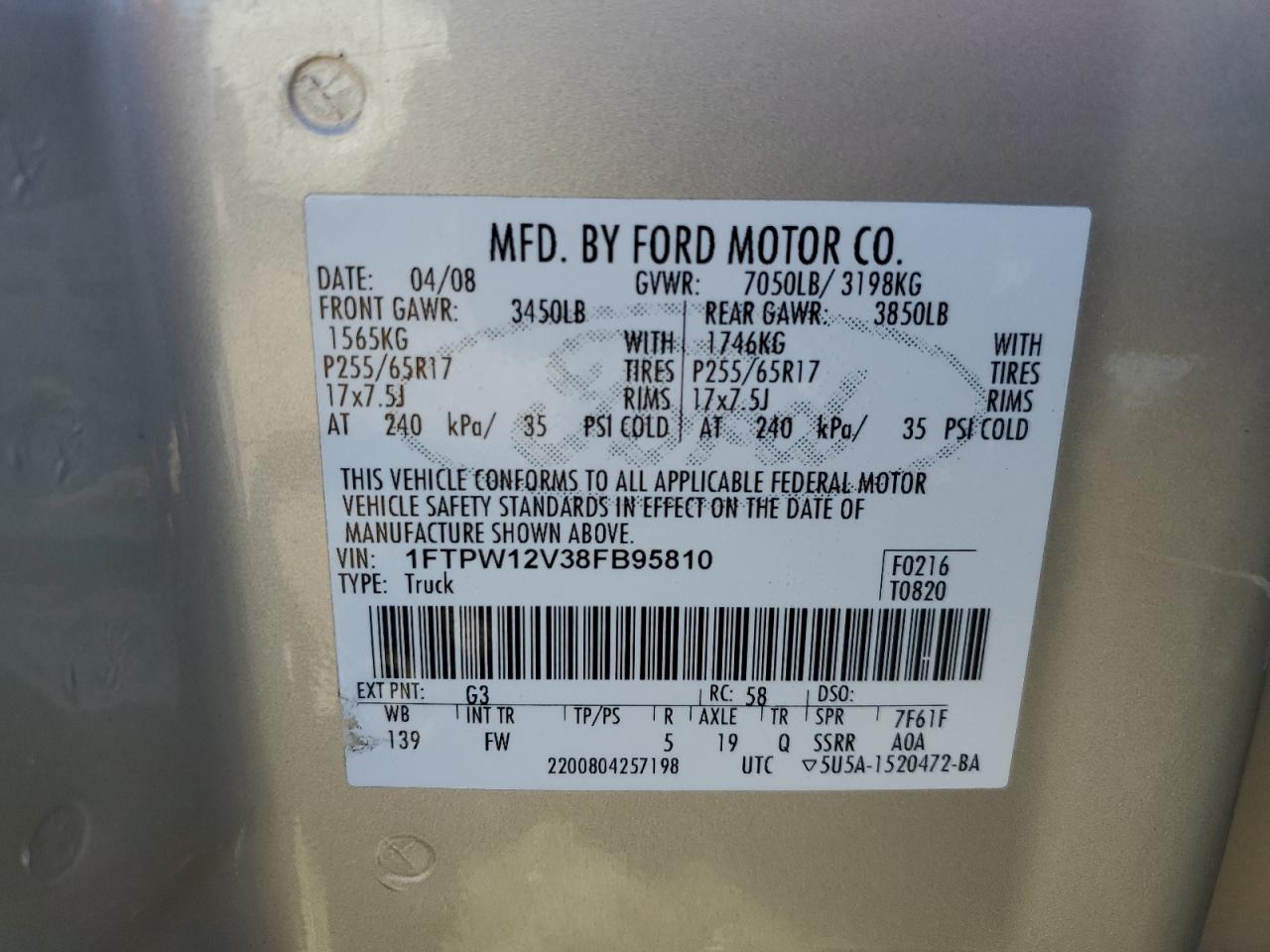 Photo 11 VIN: 1FTPW12V38FB95810 - FORD F-150 