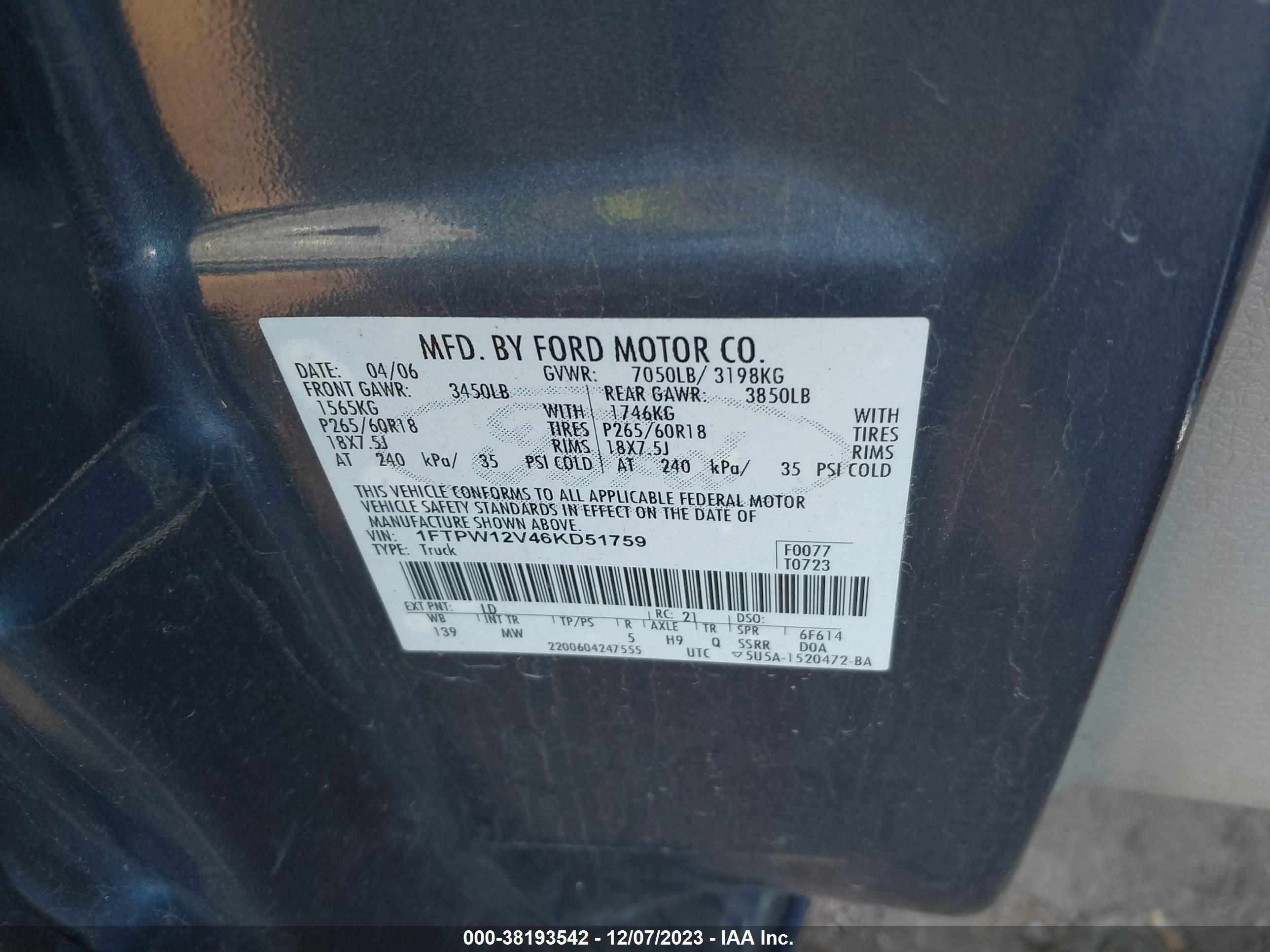 Photo 8 VIN: 1FTPW12V46KD51759 - FORD F-150 