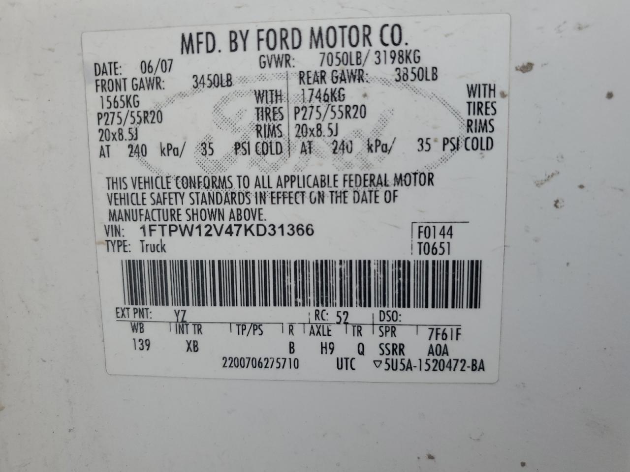 Photo 11 VIN: 1FTPW12V47KD31366 - FORD F-150 