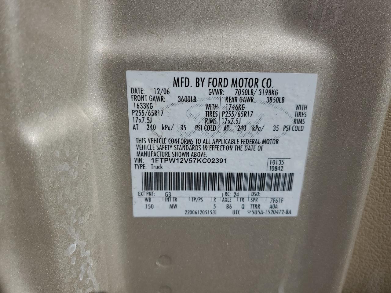 Photo 11 VIN: 1FTPW12V57KC02391 - FORD F-150 