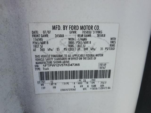 Photo 11 VIN: 1FTPW12V57KD47365 - FORD F150 SUPER 